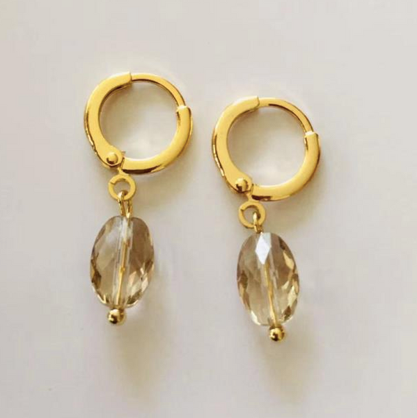 Gold Huggie Hoop with Slate Glass Earrings