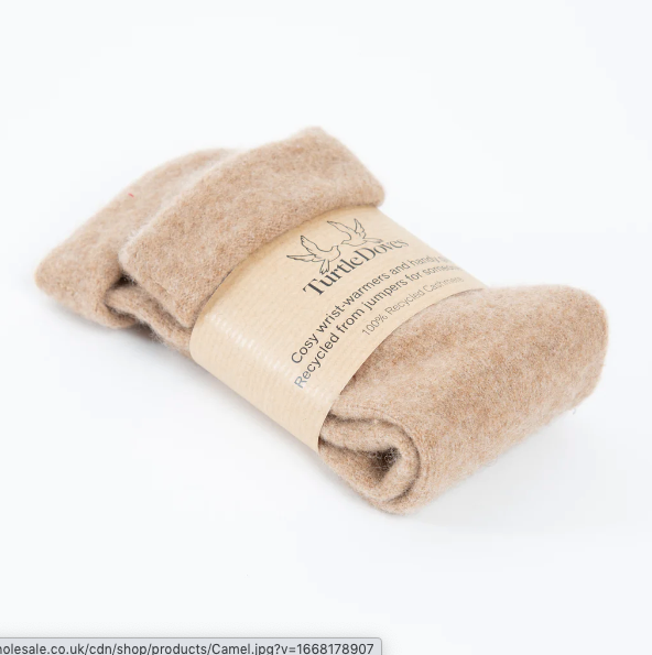 Turtle Doves Recycled Cashmere Wristwarmers Camel Alice's Wonders UK