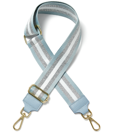 Baby Blue and Silver Stripe Bag Strap with baby blue leather