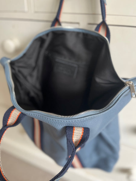 Denim Blue Leather Tote Backpack