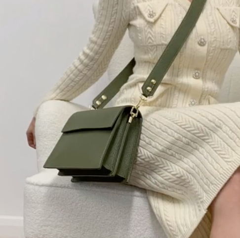 Olive Green Leather Structured Crossbody Bag