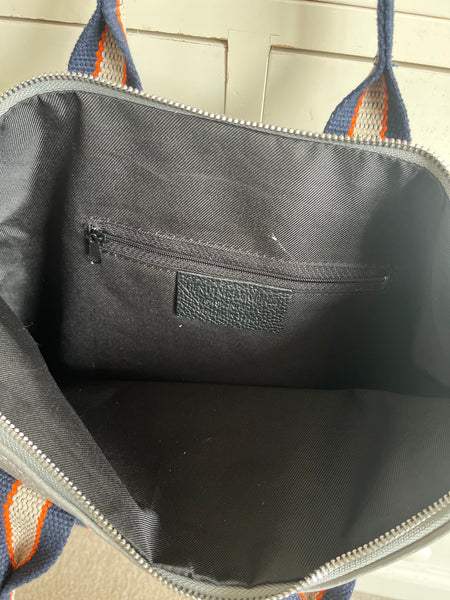 Pale Grey Leather Tote Backpack internal pocket