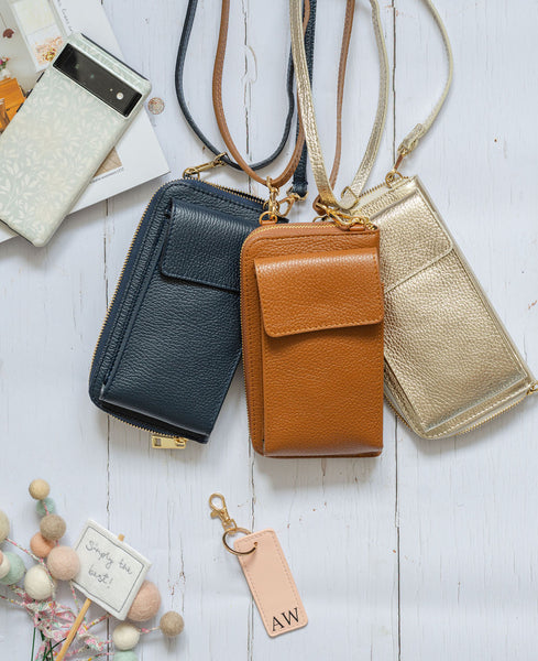 Tan Cream and Black Leather Purse / Phone Crossbody by AnySomething Photography