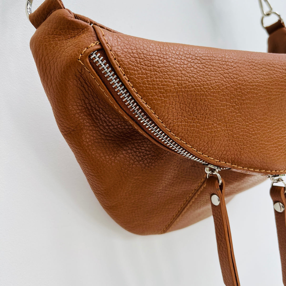 Tan Leather Large Waist Bag (silver hardware) Alice's Wonders UK