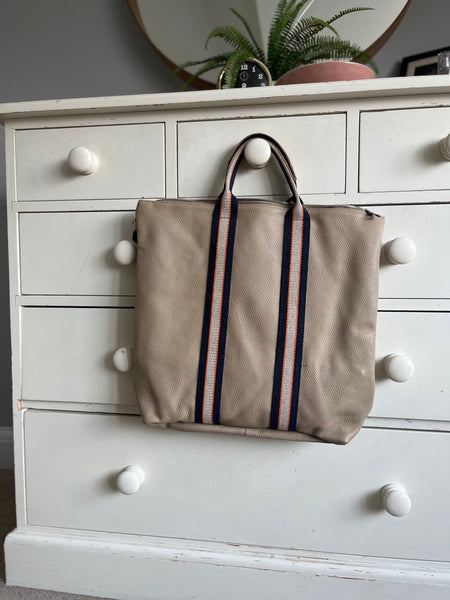 Taupe Leather Tote Backpack
