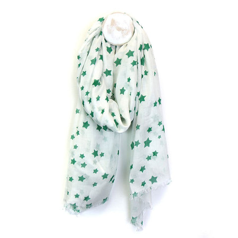 Emerald Green and White Star Summer Scarf from POM Peace of Mind