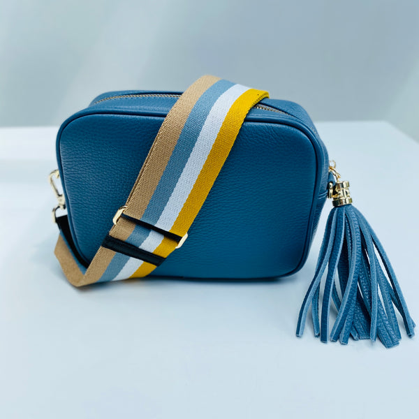 Yellow and Blue Stripe Bag Strap