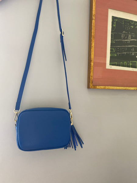 Cobalt Blue Leather Tassel Cross Body Bag