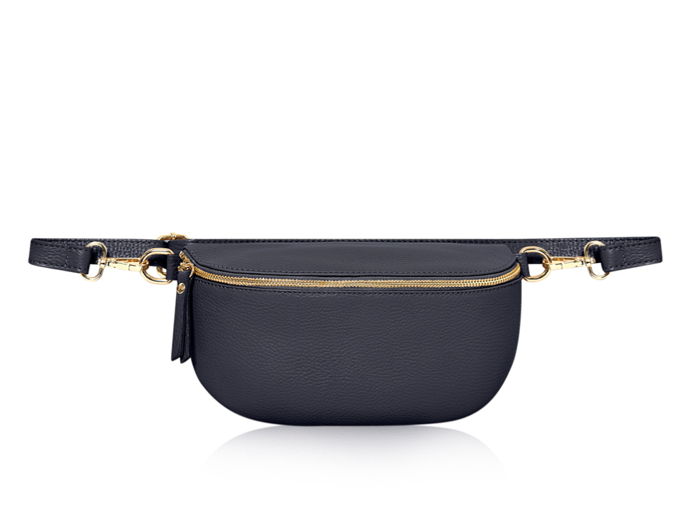 Navy blue leather fanny pack hotsell