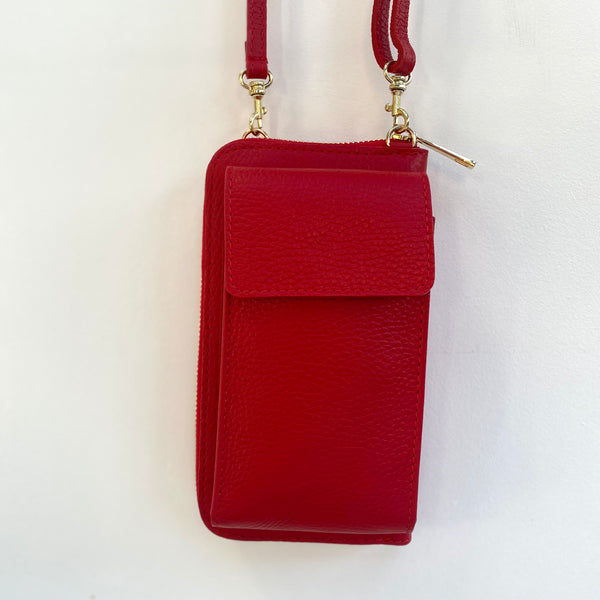 Red Leather Purse / Phone Crossbody