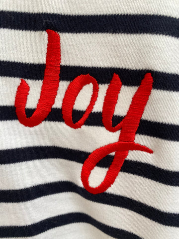 END OF LINE Joy Breton Tee - White/Navy - Small - Embroidery on Cuff