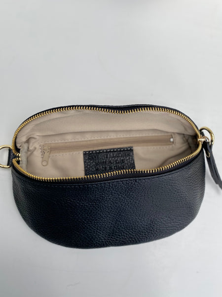 Black Leather Waist Crossbody Bag
