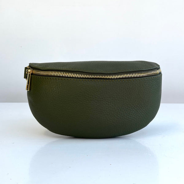 Olive Green Leather Waist Crossbody Bag
