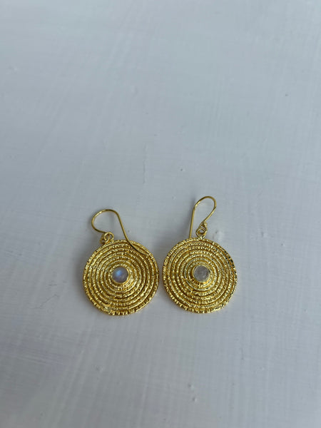 SAMPLE - Gold Moonstone Circle Earrings (My Doris)