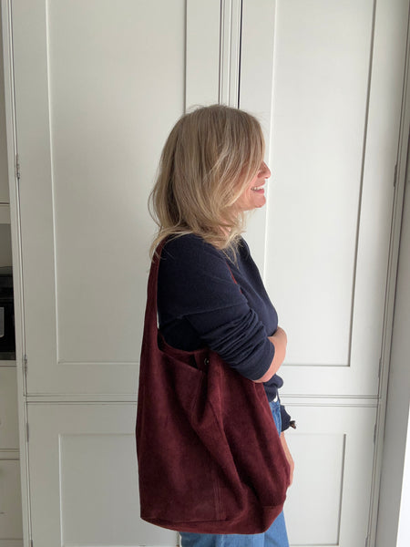 Burgundy Suede Slouchy Tote