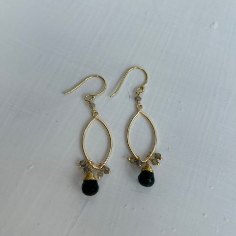 SAMPLE - Crystal and Labradorite Drop Earrings (My Doris)