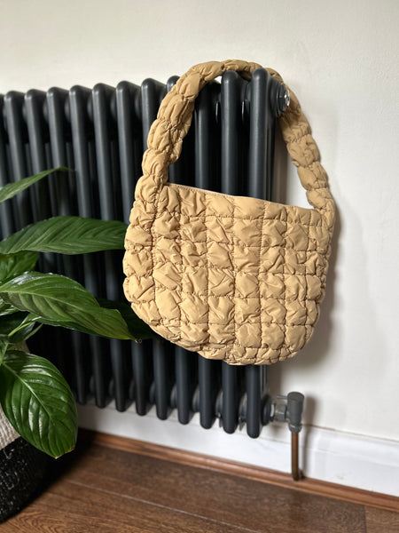 SAMPLE - Latte Fabric Puffa Shoulder Bag (Medium)