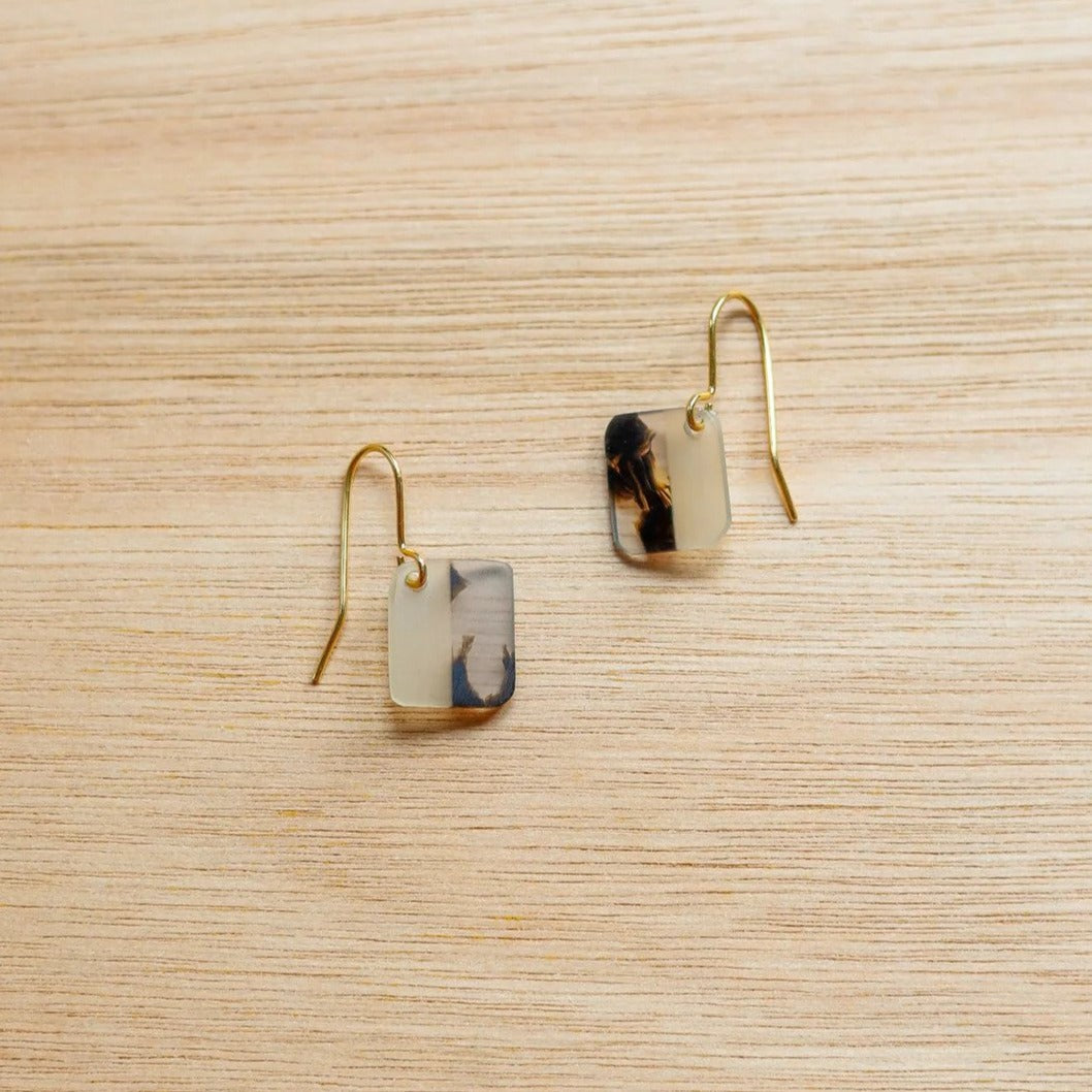 Acetate Coffee Marble Square Earrings