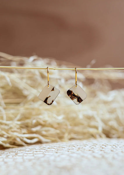 Acetate Coffee Marble Square Earrings