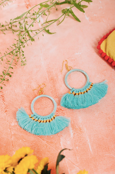 Aqua Tassel Earrings from Pink Lemons