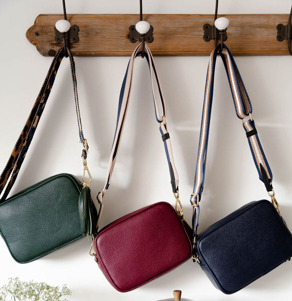 Dark green, burgundy and navy leather tassel bags. AnySomething photography