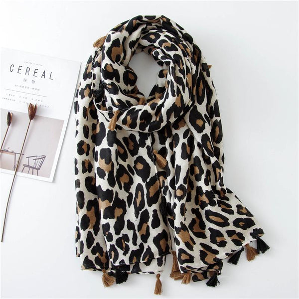 Beige and Stone Leopard Print Scarf