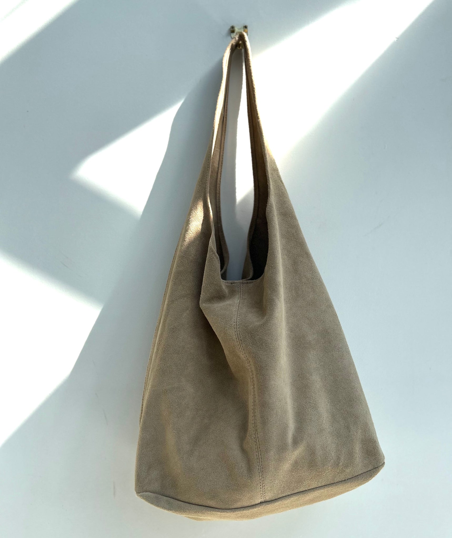 Beige Suede Slouchy Tote