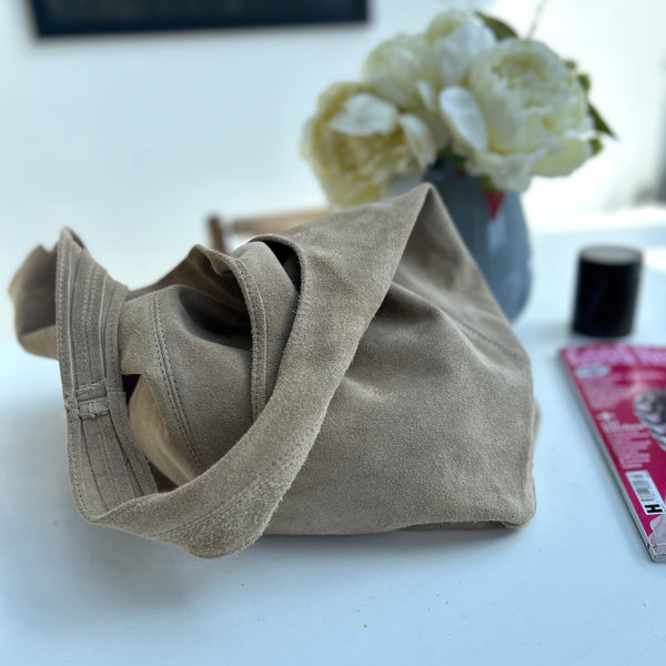Beige Suede Slouchy Tote