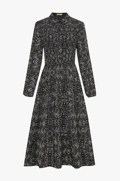 Black Abstract Print Tiered Shirt Dress - with pockets