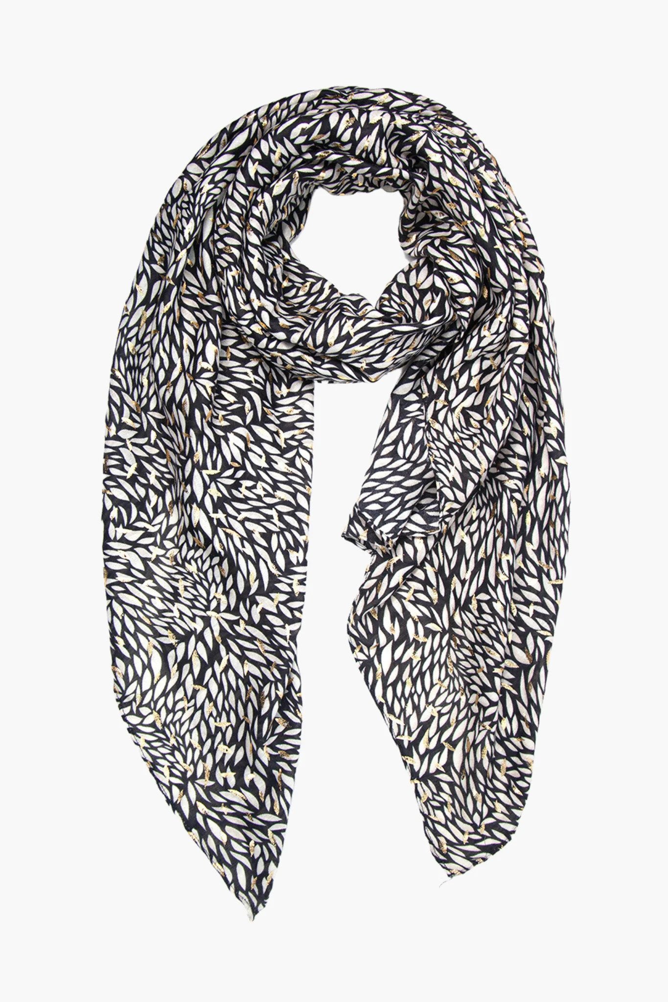 Stone Leaf Print Scarf with Gold Detail