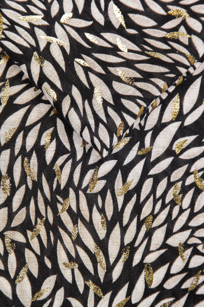 Stone Leaf Print Scarf with Gold Detail