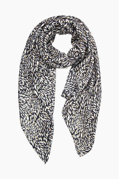 Stone Leaf Print Scarf with Gold Detail