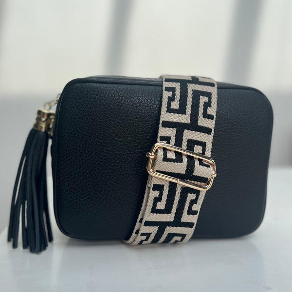 Black and Stone Key Geometric Pattern Bag Strap