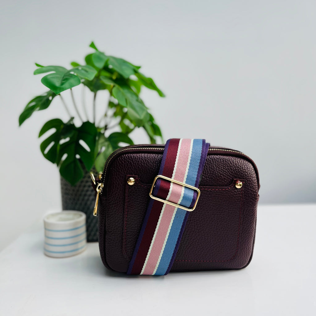 Burgundy and Pink Stripe Bag Strap Alice's Wonders UK