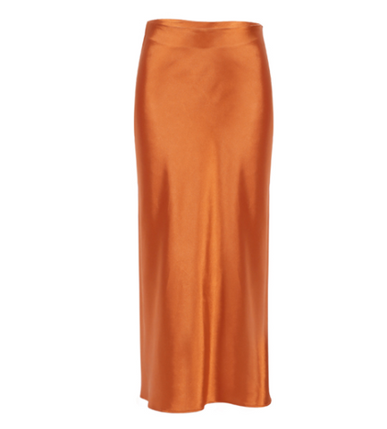 Burnt Orange Satin Slip Midi Skirt from Last  True Angel 