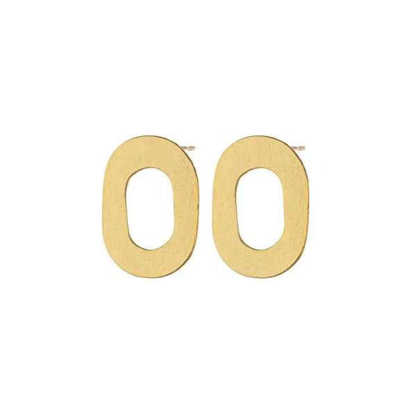 Gold oval earrings on a white background