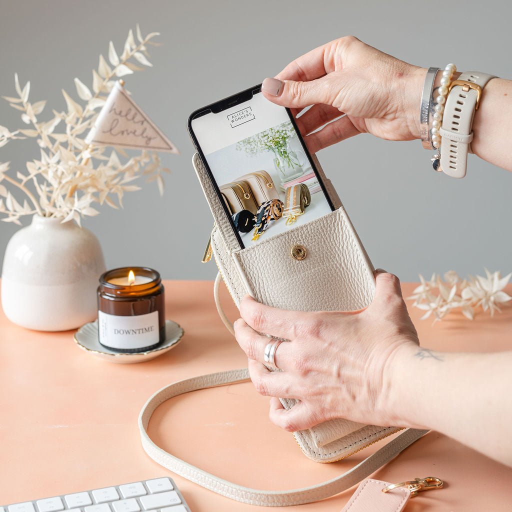 Cream Leather Purse / Phone Crossbody