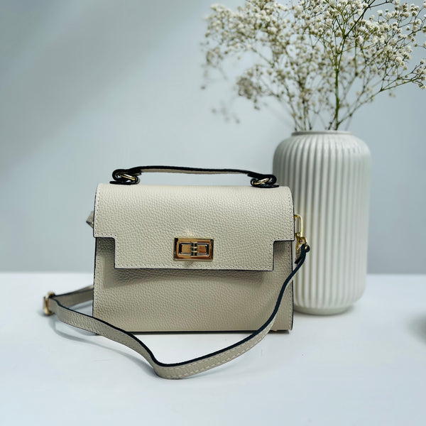 Cream Leather Box Crossbody Bag