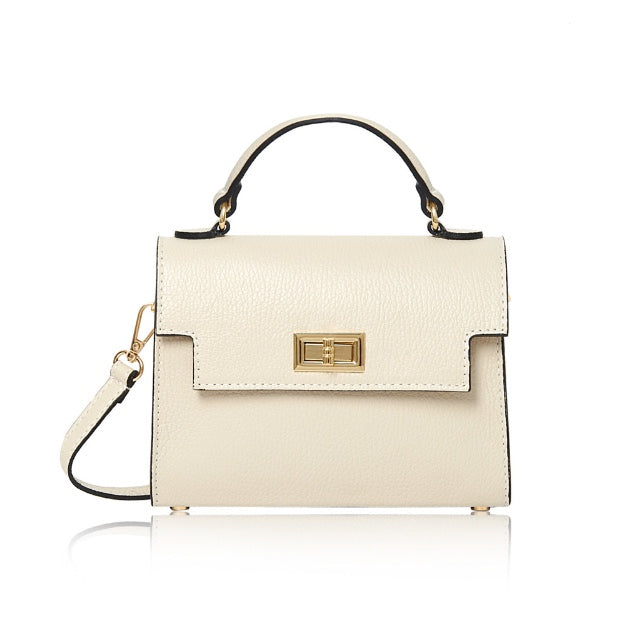 Cream Leather Box Crossbody Bag