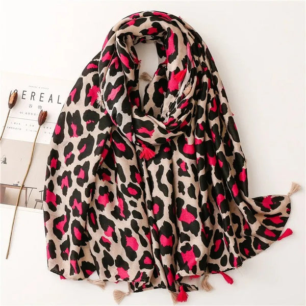 Fuchsia Pink and Black Leopard Print Scarf