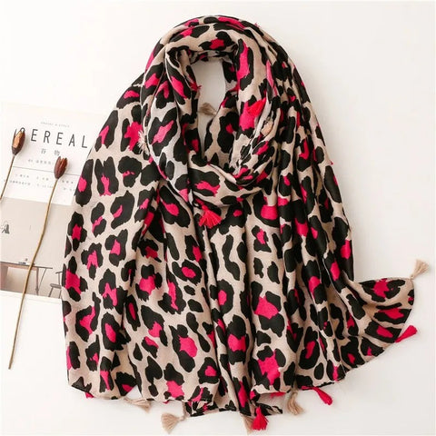 Fuchsia Pink and Black Leopard Print Scarf