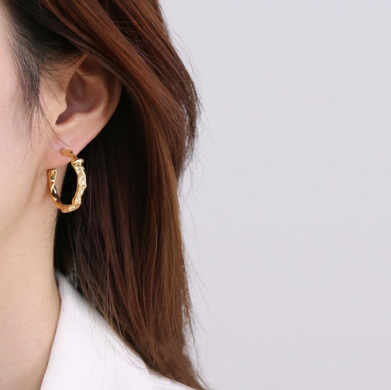 Misshape Hoop Earrings in 18ct Gold Plate from White Leaf