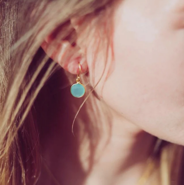 Gold Vermeil Hook Earrings with Aqua Chalcedony from Pink Lemons