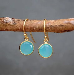 Gold Vermeil Hook Earrings with Aqua Chalcedony from Pink Lemons