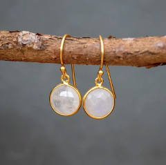 Gold Vermeil Hook Earrings with Rainbow Moonstone