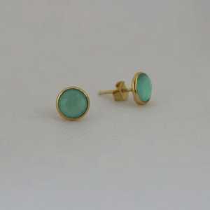 Gold Vermeil Stud Earrings with Aqua Chalcedony