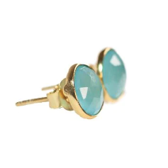 Gold Vermeil Stud Earrings with Aqua Chalcedony