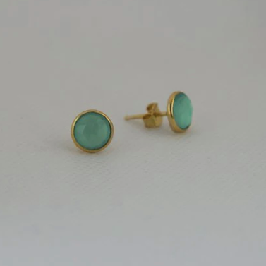 Gold Vermeil Stud Earrings with Aqua Chalcedony