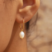 Gold Vermeil Hoop Earrings with Pearl Briolette Drop