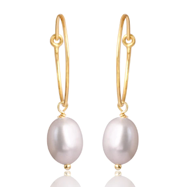 Gold Vermeil Hoop Earrings with Pearl Briolette Drop